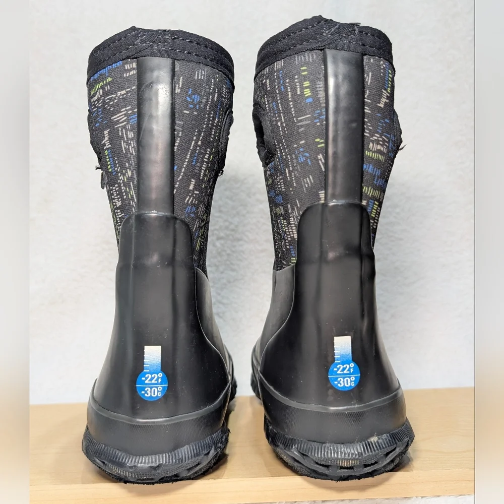Bogs Kids 11 Black Handle K Grasp Sparks Insulated Waterproof Rain Snow Boot